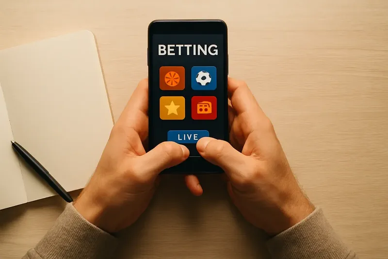 Man's hands using betting app on phone at desk
